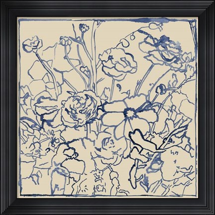 Framed Indigo Floral Sketch II Print