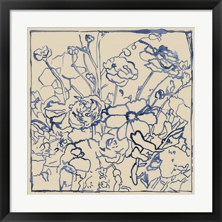 Framed Indigo Floral Sketch II Print