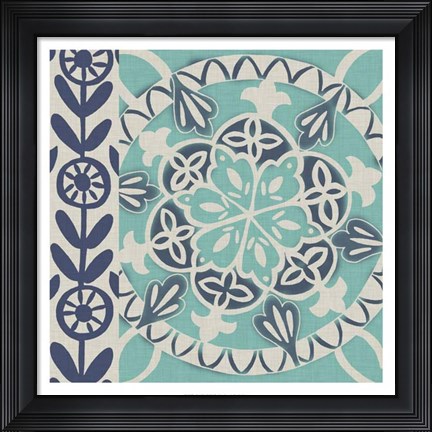 Framed Blue Batik Tile I Print