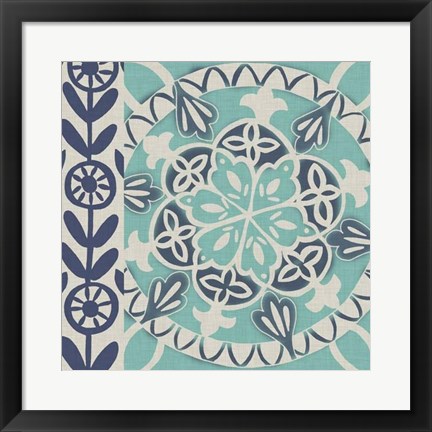 Framed Blue Batik Tile I Print