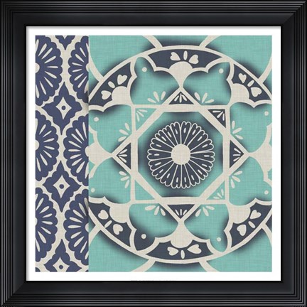Framed Blue Batik Tile II Print