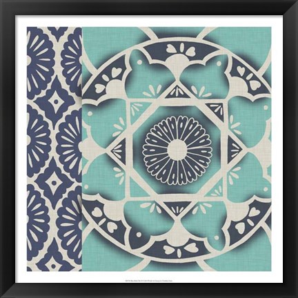 Framed Blue Batik Tile II Print