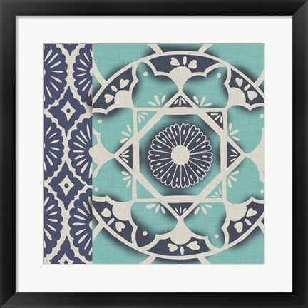 Framed Blue Batik Tile II Print