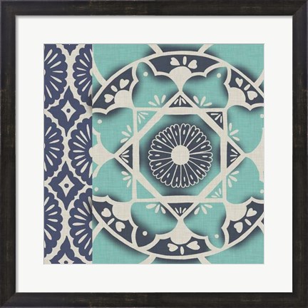 Framed Blue Batik Tile II Print