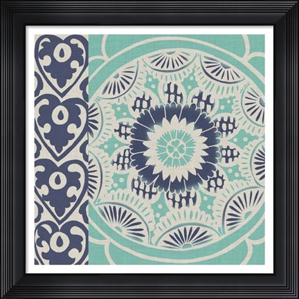 Framed Blue Batik Tile III Print
