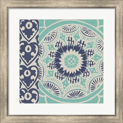 Framed Blue Batik Tile III Print