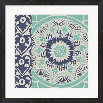Framed Blue Batik Tile III Print