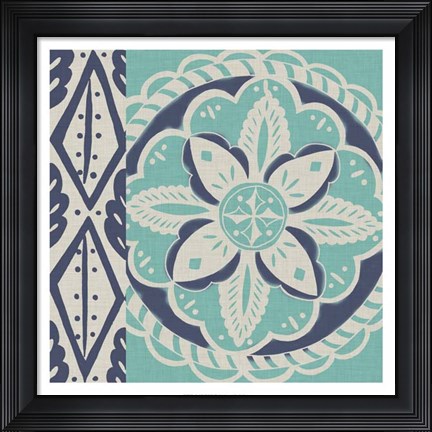 Framed Blue Batik Tile IV Print