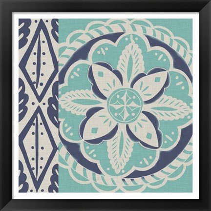 Framed Blue Batik Tile IV Print