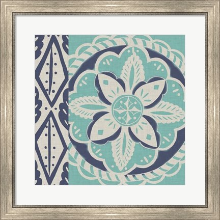 Framed Blue Batik Tile IV Print