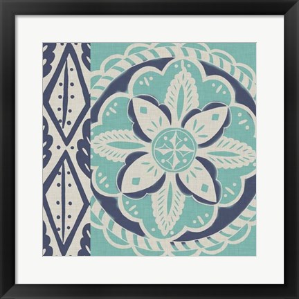 Framed Blue Batik Tile IV Print