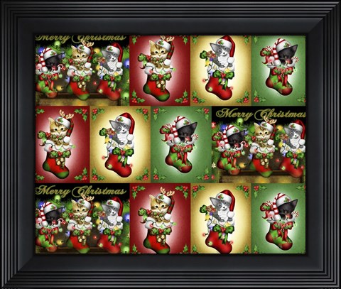 Framed Stocking Kittens Repeat Print