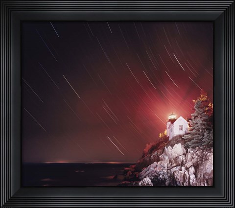 Framed Bass Harbor Lighthouse And Stars Print