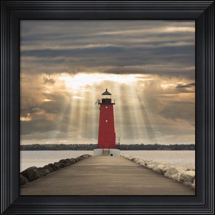 Framed Manistique Lighthouse &amp; Sunbeams, Manistique, Michigan &#39;14 - Color Print