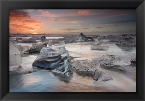 Framed Glacial Lagoon Beach Print