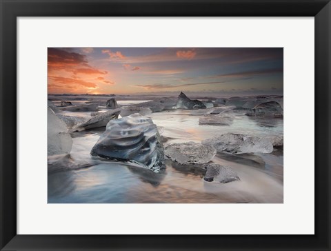 Framed Glacial Lagoon Beach Print