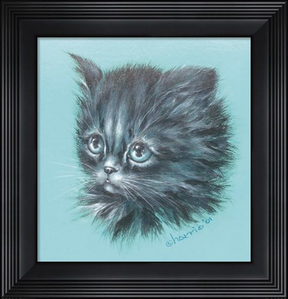 Framed Black Kitten - 23A Print