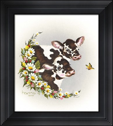 Framed Brown Cows Print