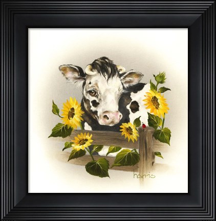 Framed Cow &amp; Sunflowers Print