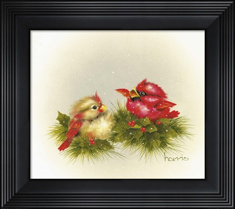 Framed Cardinals And Holly Print