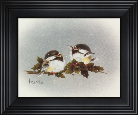 Framed Chickadees And Holly Print