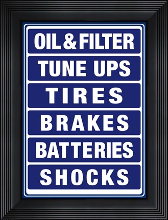 Framed Auto Shop Boards Blue and White Print