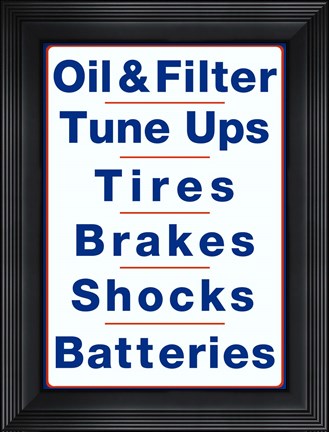 Framed Auto Shop Services Blue On White Print