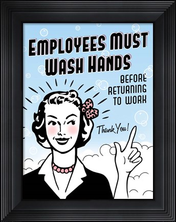 Framed Employees Wash Hands Print