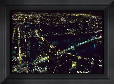 Framed East River NYC Bridges from WTC Print