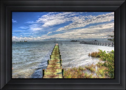 Framed Green Pier And Sea Grass Print