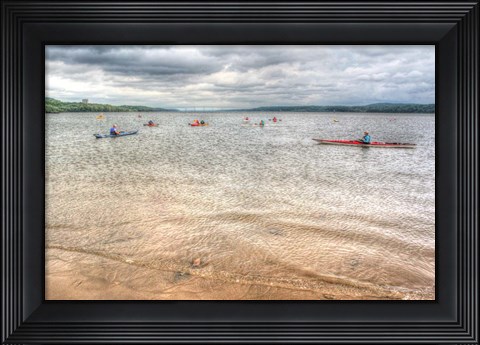 Framed Kayaks On The Hudson Print