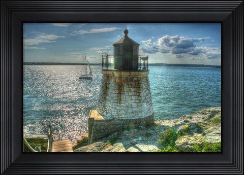 Framed RI Lighthouse And Sloop Print