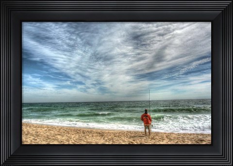 Framed Solitary Surf Fisherman Print
