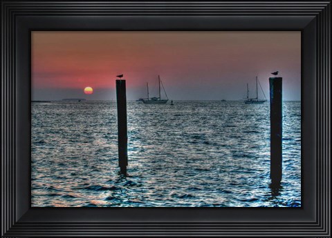 Framed Key West Sunset Two Pilings Print