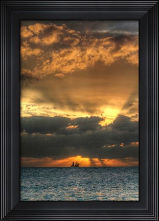 Framed Key West Vertical with Schooner Print