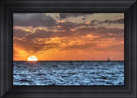 Framed Blue Sea Gulls and Clipper Print