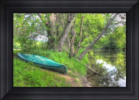 Framed Streamside Green Canoe Print