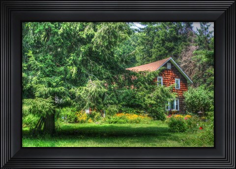 Framed Pine Tree and Cottages Print