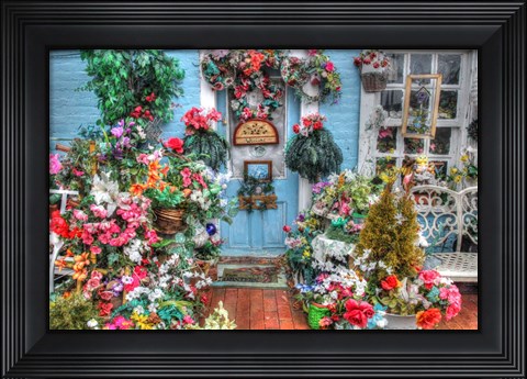 Framed Plastic Flowers Welcome Print