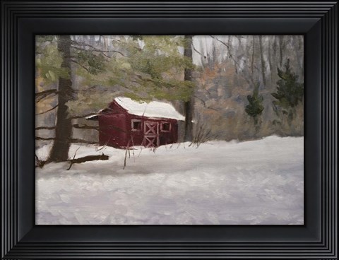Framed Cabin in Winter Print