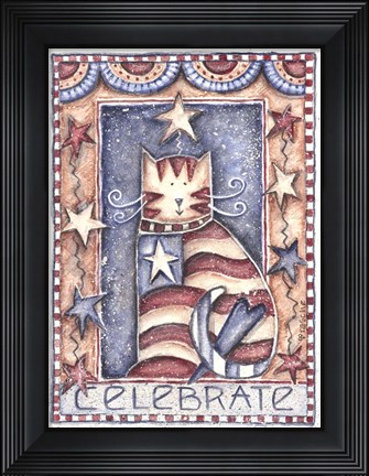 Framed Celebrate Patriotic Cat Print