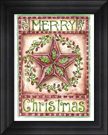 Framed Merry Christmas Holly Star Print