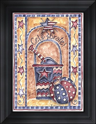 Framed Celebrate Patriotic Sand Pail &amp; Beach Ball Print