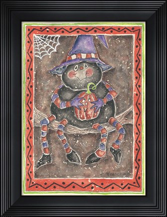 Framed Spider Holding Pumpkin Print
