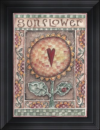 Framed Sunflower with Heart Print