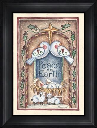 Framed Peace on Earth Doves and Nativity Print