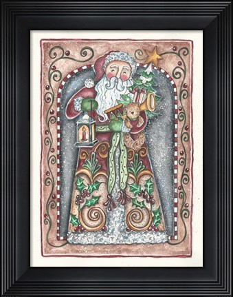 Framed Santa Holding Toys And Lamp Print