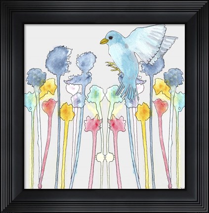 Framed Wildflowers With Bird Print