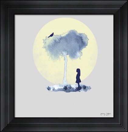 Framed Girl And Her Bird Print