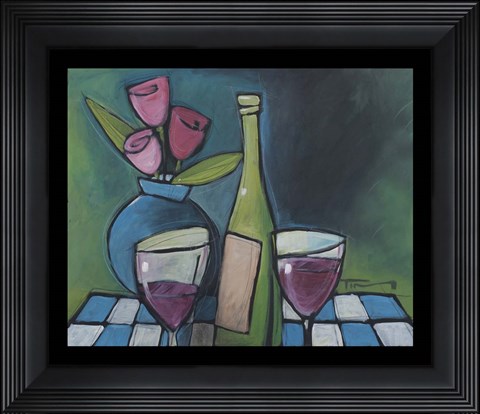 Framed Wine And Flower Print